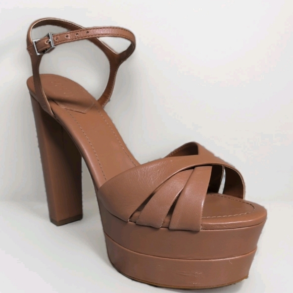 Schutz Keefa High Double Platform Sandals In Caramel Tan Nude Leather Sz 11 - Picture 8 of 12